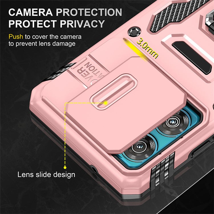 Armor Series For Motorola Edge 40 Neo 5G Case PC+TPU Phone Cover with Kickstand / Lens Shield - Rose Gold