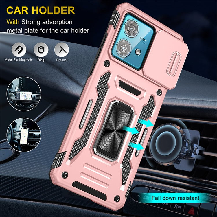 Armor Series For Motorola Edge 40 Neo 5G Case PC+TPU Phone Cover with Kickstand / Lens Shield - Rose Gold