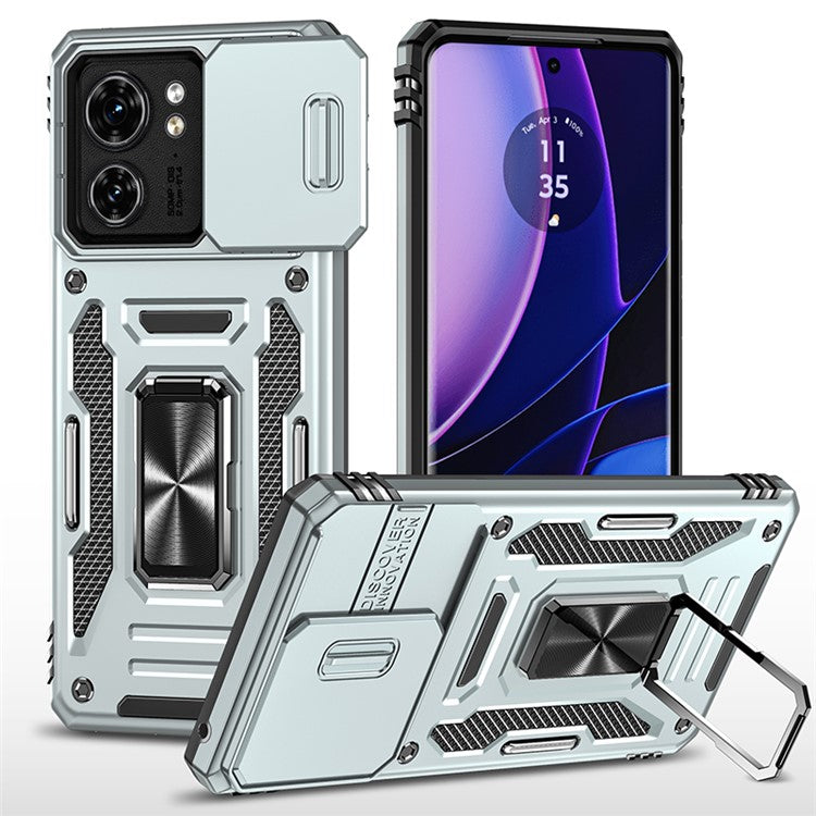 Armor Series For Motorola Edge 40 5G Kickstand Case PC+TPU Phone Cover with Slide Lens Protector - Grey