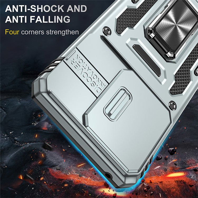 Armor Series For Motorola Edge 40 5G Kickstand Case PC+TPU Phone Cover with Slide Lens Protector - Grey