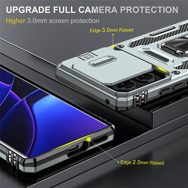 Armor Series For Motorola Edge 40 5G Kickstand Case PC+TPU Phone Cover with Slide Lens Protector - Grey