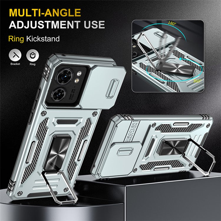 Armor Series For Motorola Edge 40 5G Kickstand Case PC+TPU Phone Cover with Slide Lens Protector - Grey