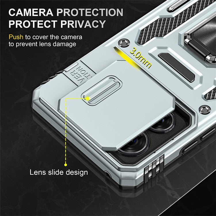 Armor Series For Motorola Edge 40 5G Kickstand Case PC+TPU Phone Cover with Slide Lens Protector - Grey
