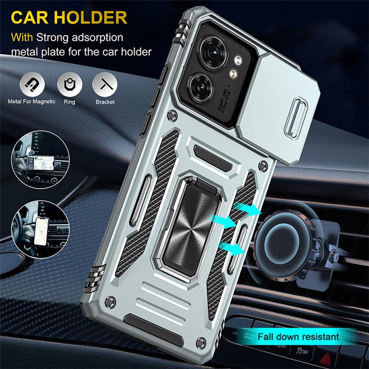 Armor Series For Motorola Edge 40 5G Kickstand Case PC+TPU Phone Cover with Slide Lens Protector - Grey
