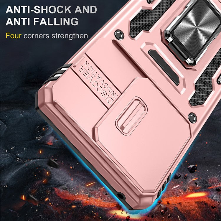 Armor Series For Motorola Edge 40 5G Kickstand Case PC+TPU Phone Cover with Slide Lens Protector - Rose Gold