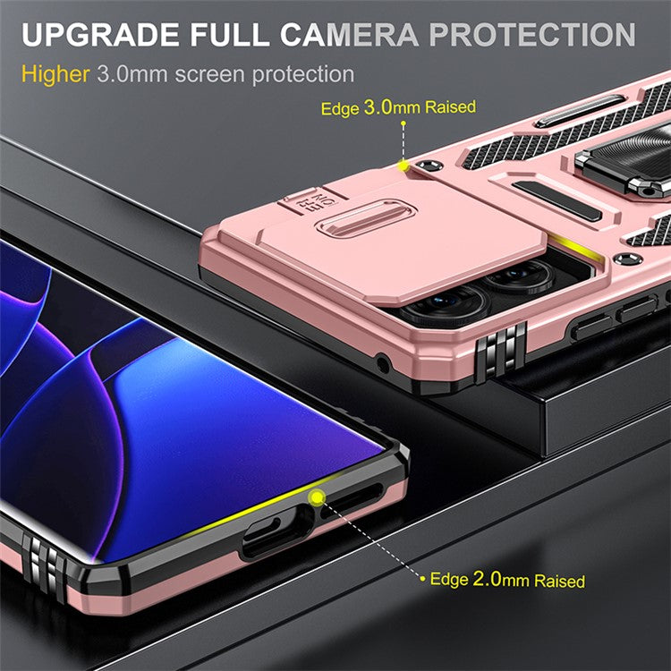 Armor Series For Motorola Edge 40 5G Kickstand Case PC+TPU Phone Cover with Slide Lens Protector - Rose Gold