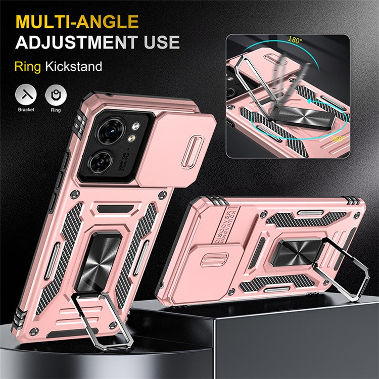Armor Series For Motorola Edge 40 5G Kickstand Case PC+TPU Phone Cover with Slide Lens Protector - Rose Gold
