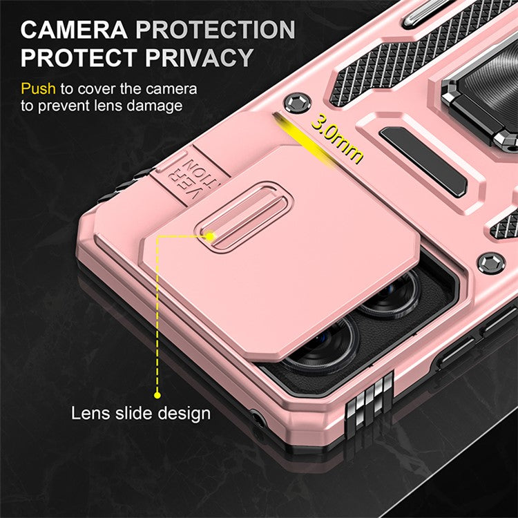Armor Series For Motorola Edge 40 5G Kickstand Case PC+TPU Phone Cover with Slide Lens Protector - Rose Gold