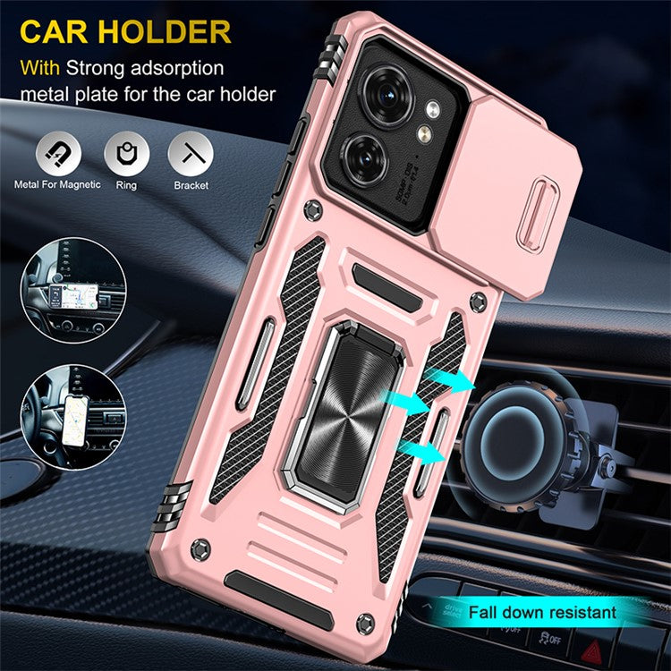 Armor Series For Motorola Edge 40 5G Kickstand Case PC+TPU Phone Cover with Slide Lens Protector - Rose Gold