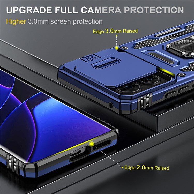 Armor Series For Motorola Edge 40 5G Kickstand Case PC+TPU Phone Cover with Slide Lens Protector - Navy Blue