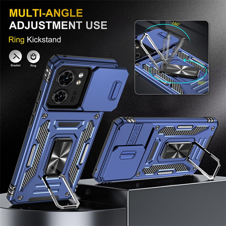 Armor Series For Motorola Edge 40 5G Kickstand Case PC+TPU Phone Cover with Slide Lens Protector - Navy Blue