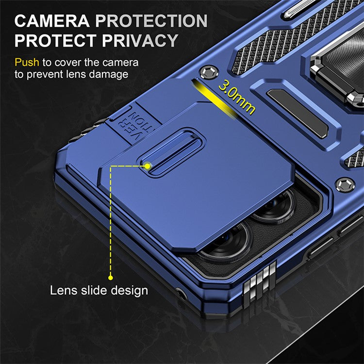 Armor Series For Motorola Edge 40 5G Kickstand Case PC+TPU Phone Cover with Slide Lens Protector - Navy Blue