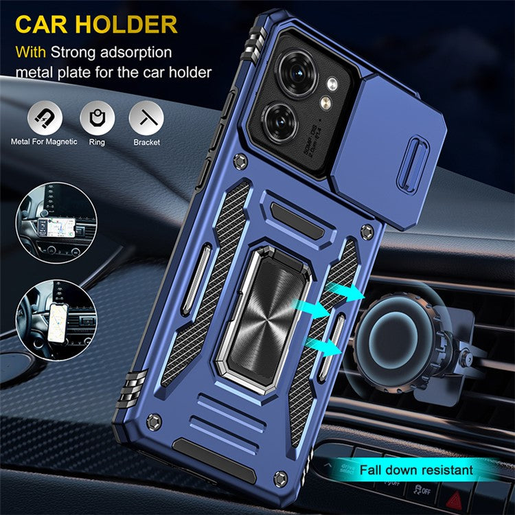 Armor Series For Motorola Edge 40 5G Kickstand Case PC+TPU Phone Cover with Slide Lens Protector - Navy Blue