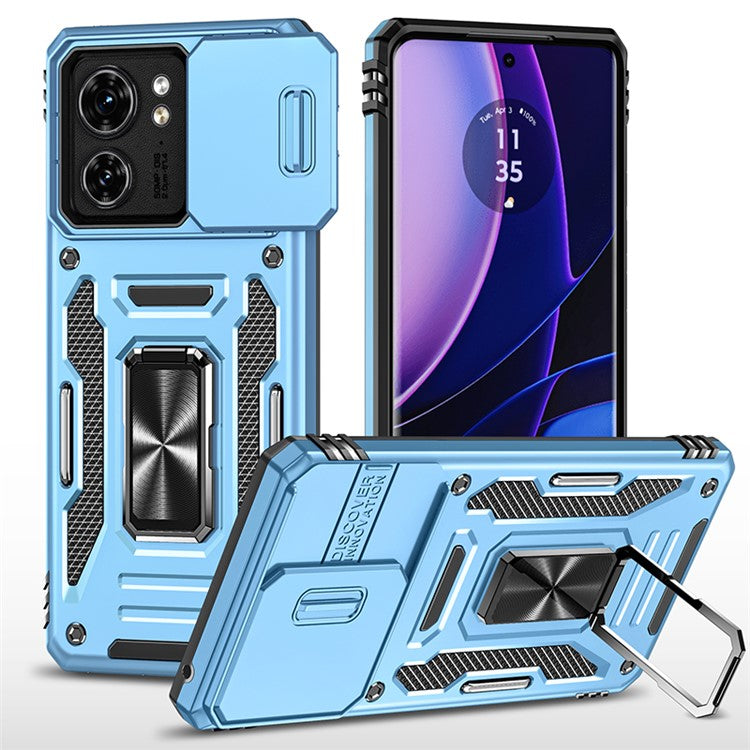 Armor Series For Motorola Edge 40 5G Kickstand Case PC+TPU Phone Cover with Slide Lens Protector - Baby Blue