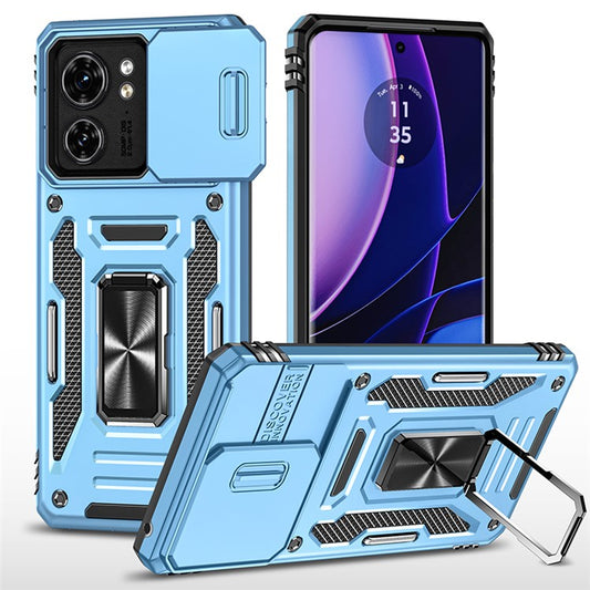 Armor Series For Motorola Edge 40 5G Kickstand Case PC+TPU Phone Cover with Slide Lens Protector - Baby Blue