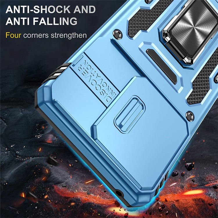 Armor Series For Motorola Edge 40 5G Kickstand Case PC+TPU Phone Cover with Slide Lens Protector - Baby Blue