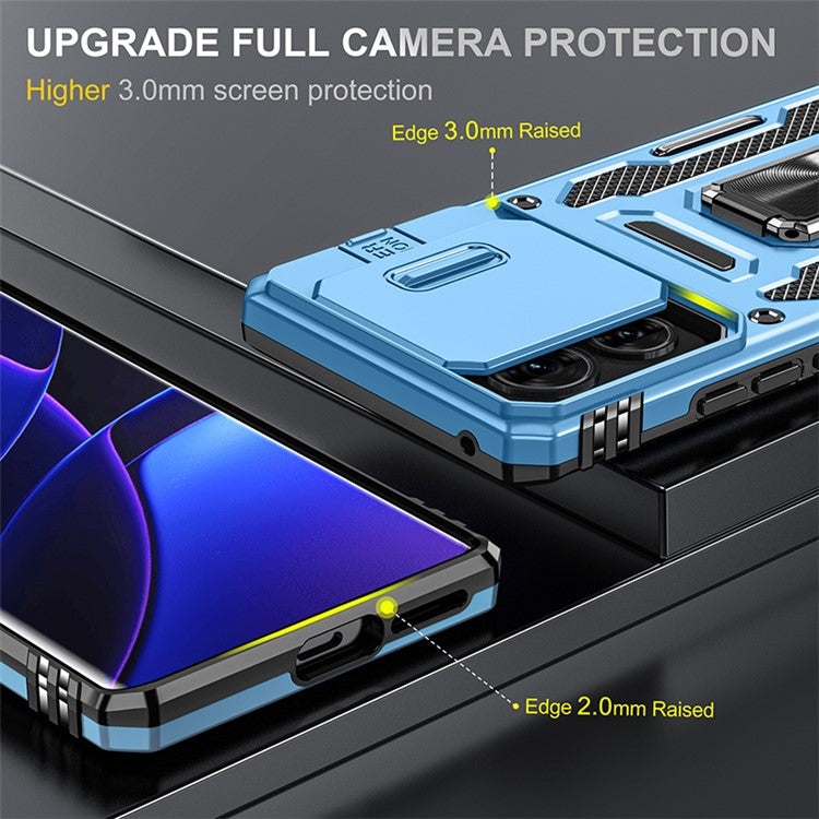 Armor Series For Motorola Edge 40 5G Kickstand Case PC+TPU Phone Cover with Slide Lens Protector - Baby Blue