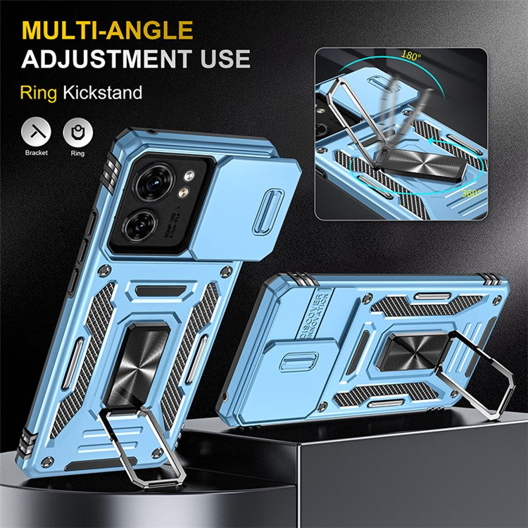 Armor Series For Motorola Edge 40 5G Kickstand Case PC+TPU Phone Cover with Slide Lens Protector - Baby Blue