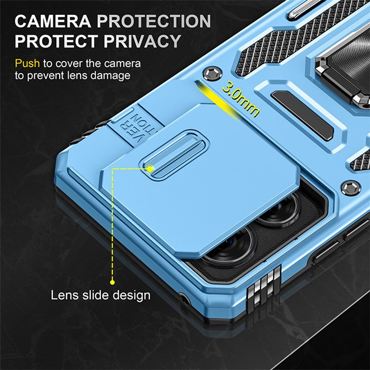 Armor Series For Motorola Edge 40 5G Kickstand Case PC+TPU Phone Cover with Slide Lens Protector - Baby Blue