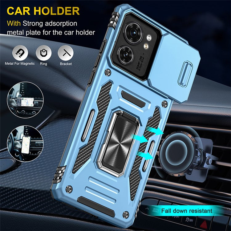 Armor Series For Motorola Edge 40 5G Kickstand Case PC+TPU Phone Cover with Slide Lens Protector - Baby Blue