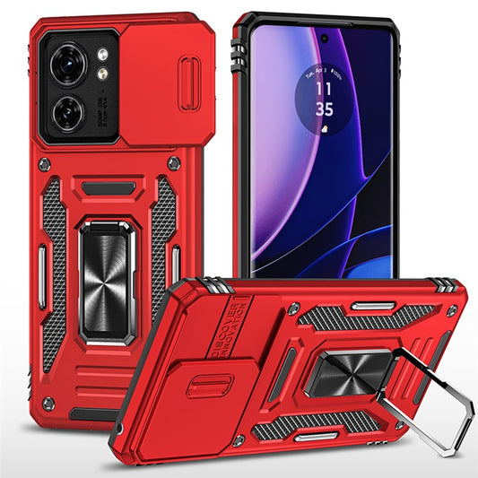 Armor Series For Motorola Edge 40 5G Kickstand Case PC+TPU Phone Cover with Slide Lens Protector - Red