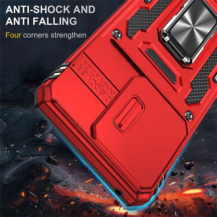 Armor Series For Motorola Edge 40 5G Kickstand Case PC+TPU Phone Cover with Slide Lens Protector - Red