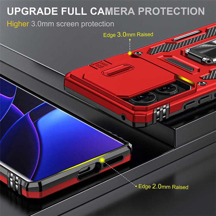 Armor Series For Motorola Edge 40 5G Kickstand Case PC+TPU Phone Cover with Slide Lens Protector - Red
