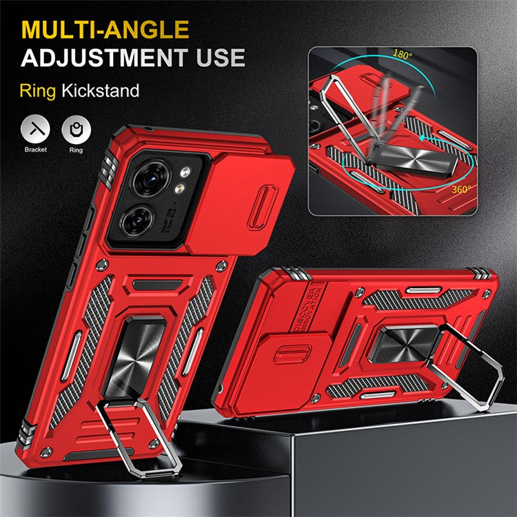 Armor Series For Motorola Edge 40 5G Kickstand Case PC+TPU Phone Cover with Slide Lens Protector - Red