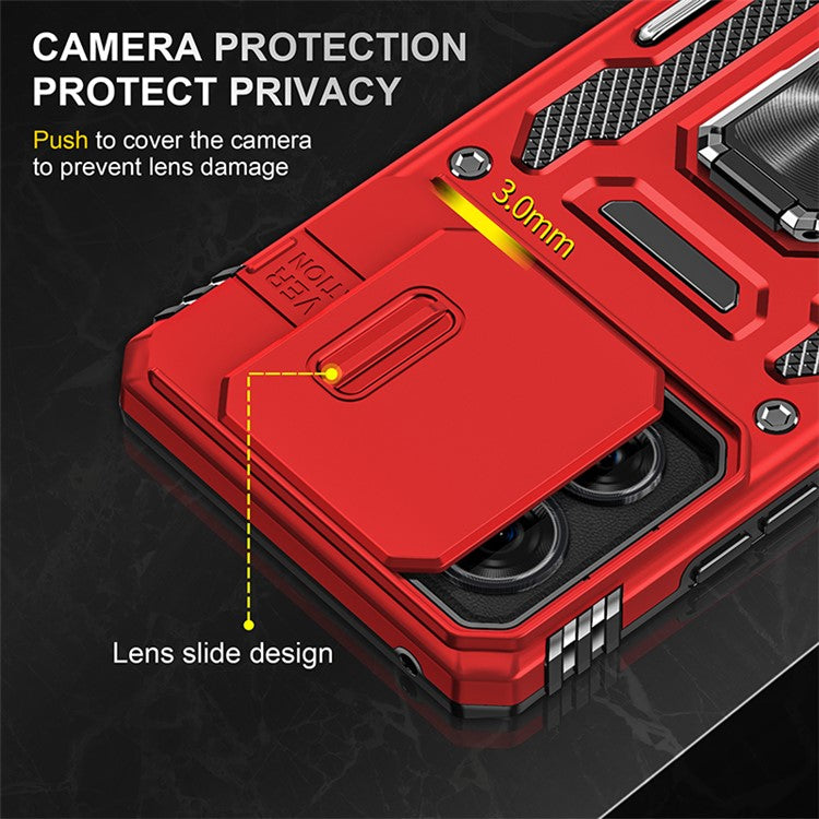 Armor Series For Motorola Edge 40 5G Kickstand Case PC+TPU Phone Cover with Slide Lens Protector - Red