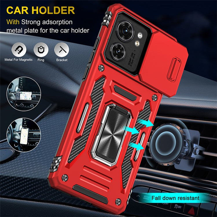 Armor Series For Motorola Edge 40 5G Kickstand Case PC+TPU Phone Cover with Slide Lens Protector - Red