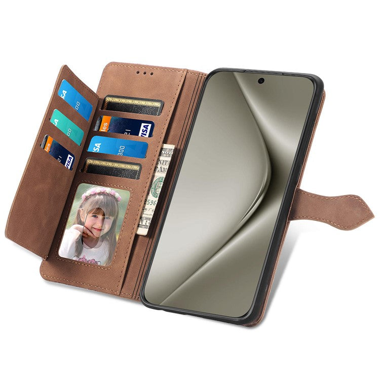 For Huawei Pura 70 Pro / Pura 70 Pro+ Zipper Wallet Case with Strap Flower Imprint PU Leather Phone Cover - Brown