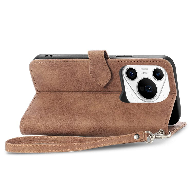 For Huawei Pura 70 Pro / Pura 70 Pro+ Zipper Wallet Case with Strap Flower Imprint PU Leather Phone Cover - Brown