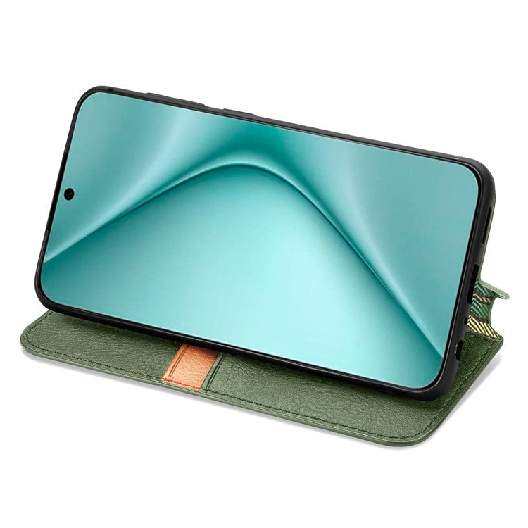 For Huawei Pura 70 PU Leather Case Rhombus Imprint Wallet Stand Phone Cover - Green
