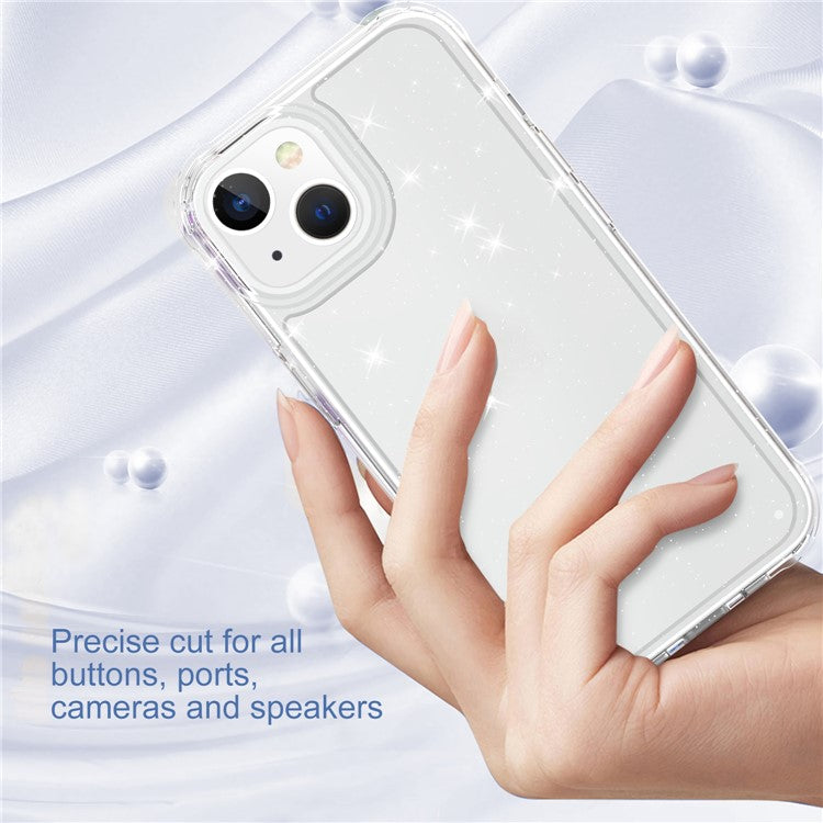 GW20 For iPhone 14 Plus Case TPU+PC Skin-Friendly Touch Matte Phone Cover - Glitter Transparent