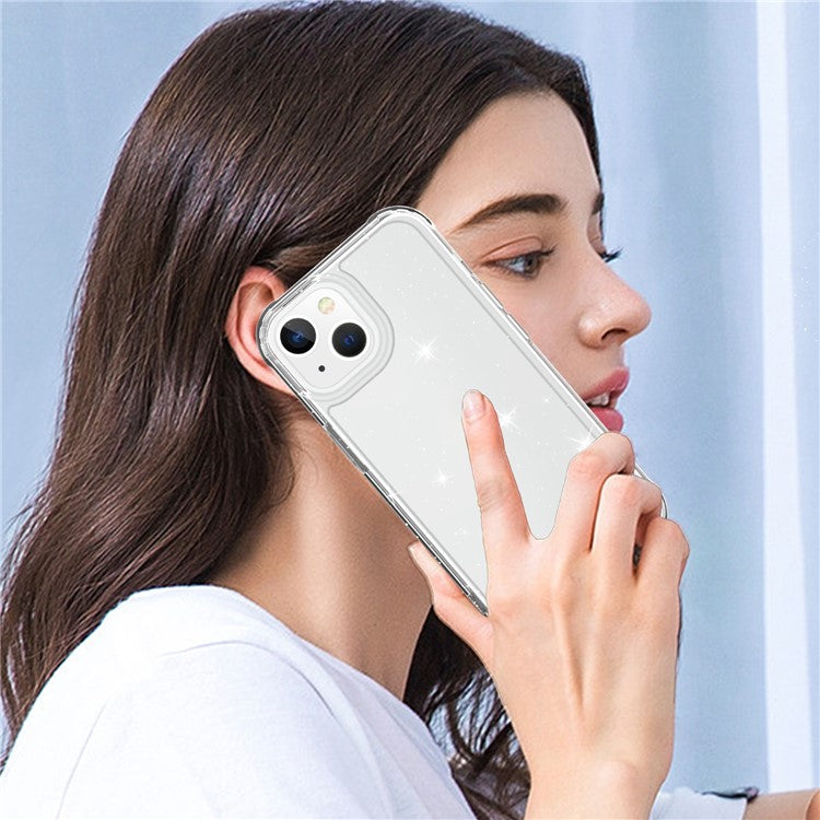 GW20 For iPhone 14 Plus Case TPU+PC Skin-Friendly Touch Matte Phone Cover - Glitter Transparent