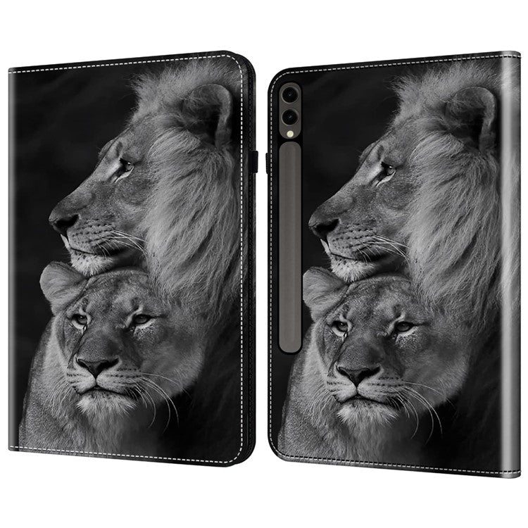 For Samsung Galaxy Tab S10+ / S9+ / S9 FE+ Case Pattern Printing PU Leather Tablet Cover with Stand Function - Couple Lions