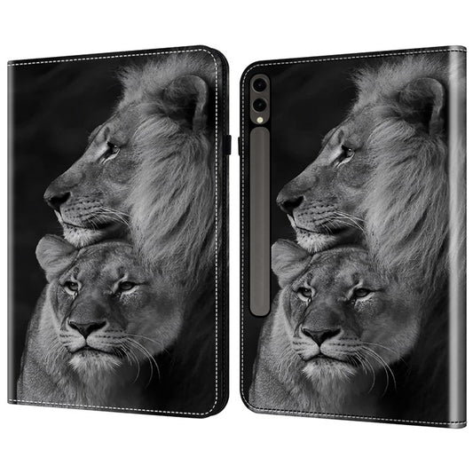 For Samsung Galaxy Tab S10+ / S9+ / S9 FE+ Case Pattern Printing PU Leather Tablet Cover with Stand Function - Couple Lions