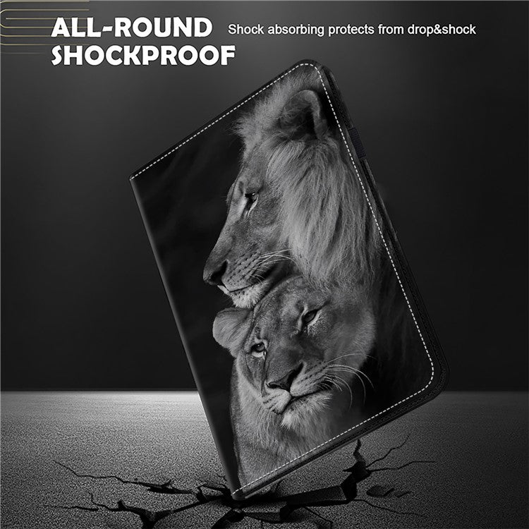 For Samsung Galaxy Tab S10+ / S9+ / S9 FE+ Case Pattern Printing PU Leather Tablet Cover with Stand Function - Couple Lions