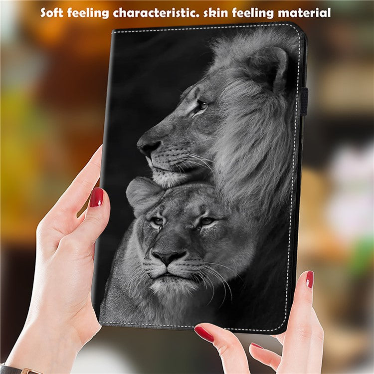 For Samsung Galaxy Tab S10+ / S9+ / S9 FE+ Case Pattern Printing PU Leather Tablet Cover with Stand Function - Couple Lions