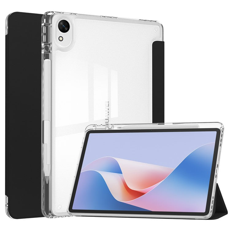 For Huawei MatePad 11.5 S Case Clear Acrylic Leather Tablet Cover Support Auto Sleep / Wake - Black