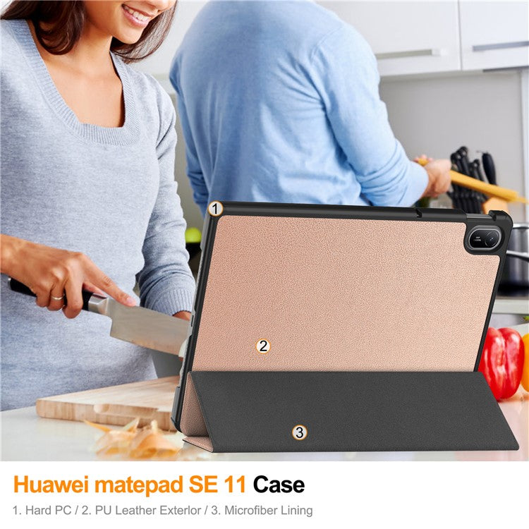 For Huawei MatePad SE 11 Stand Case Shockproof Leather Tablet Cover - Rose Gold