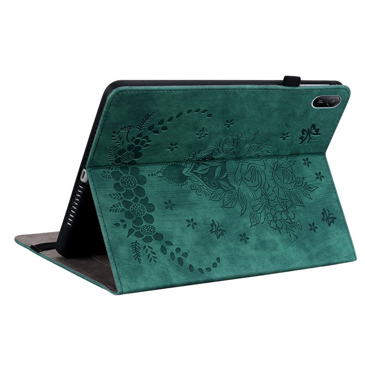 For Huawei MatePad SE 11 Case Rose Flower Protective Leather Cover with Card Holder - Green