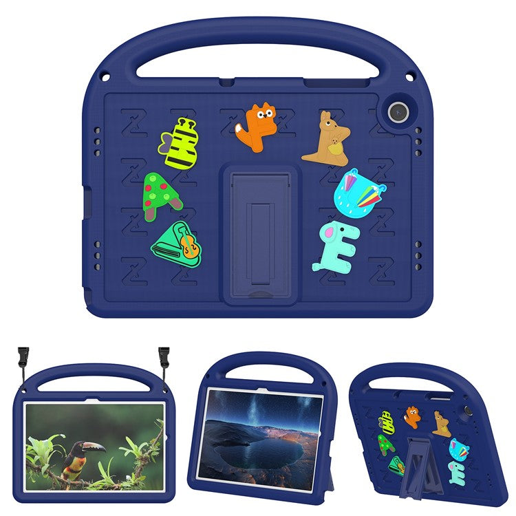 For Samsung Galaxy Tab A9+ Case Cartoon Design EVA+PC Kickstand Tablet Cover with Strap - Navy Blue