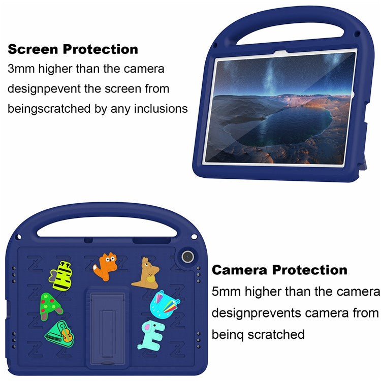 For Samsung Galaxy Tab A9+ Case Cartoon Design EVA+PC Kickstand Tablet Cover with Strap - Navy Blue