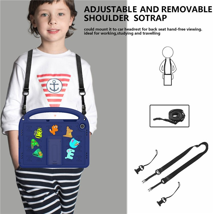 For Samsung Galaxy Tab A9+ Case Cartoon Design EVA+PC Kickstand Tablet Cover with Strap - Navy Blue