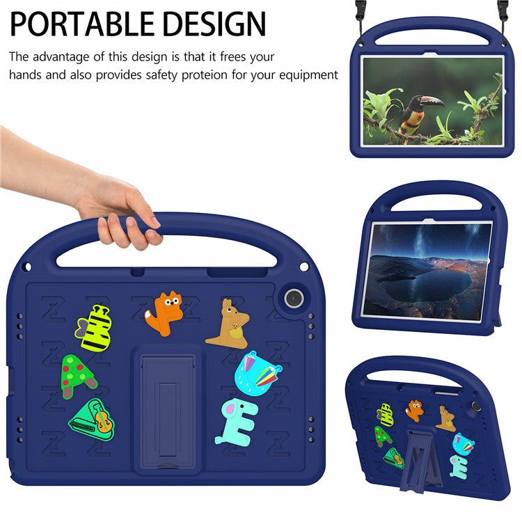 For Samsung Galaxy Tab A9+ Case Cartoon Design EVA+PC Kickstand Tablet Cover with Strap - Navy Blue