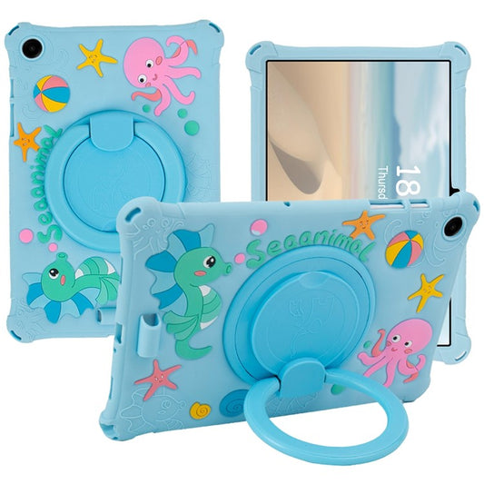 For Samsung Galaxy Tab A9+ X216 Case Cartoon Design Rotatable Kickstand Silicone Tablet Cover - Baby Blue