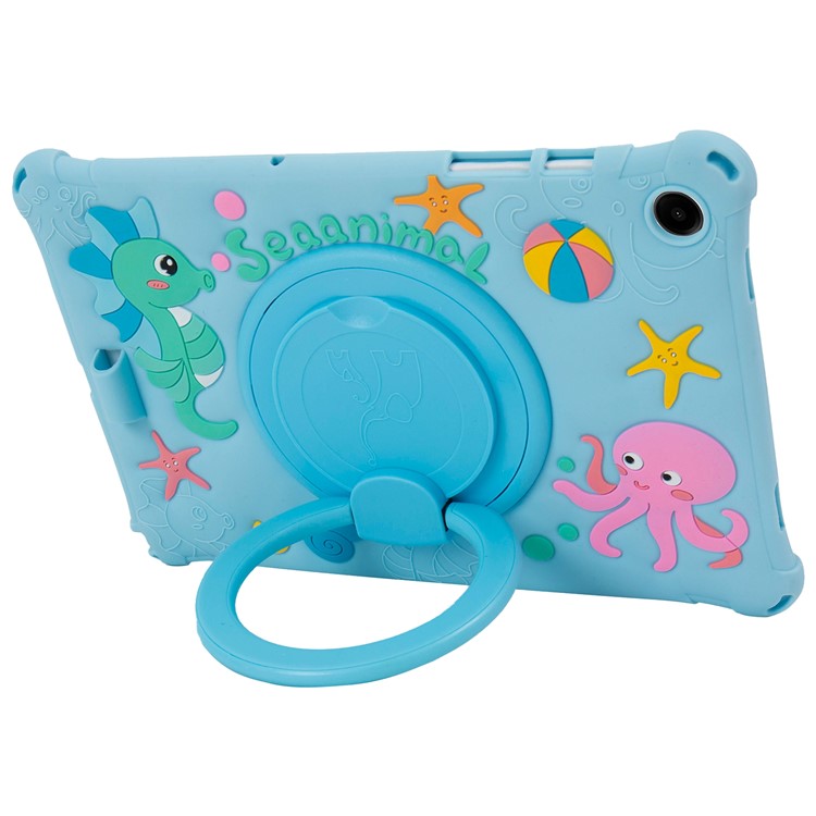 For Samsung Galaxy Tab A9+ X216 Case Cartoon Design Rotatable Kickstand Silicone Tablet Cover - Baby Blue