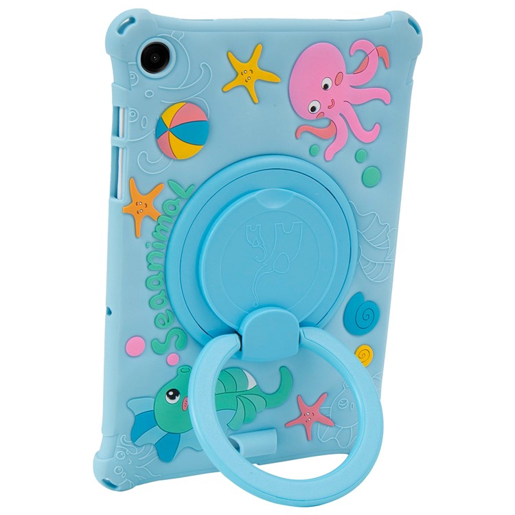 For Samsung Galaxy Tab A9+ X216 Case Cartoon Design Rotatable Kickstand Silicone Tablet Cover - Baby Blue