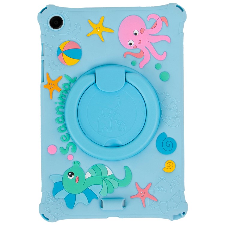 For Samsung Galaxy Tab A9+ X216 Case Cartoon Design Rotatable Kickstand Silicone Tablet Cover - Baby Blue